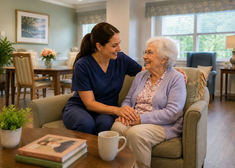 Caring staff with resident at West Suburban Nursing & Rehabilitation